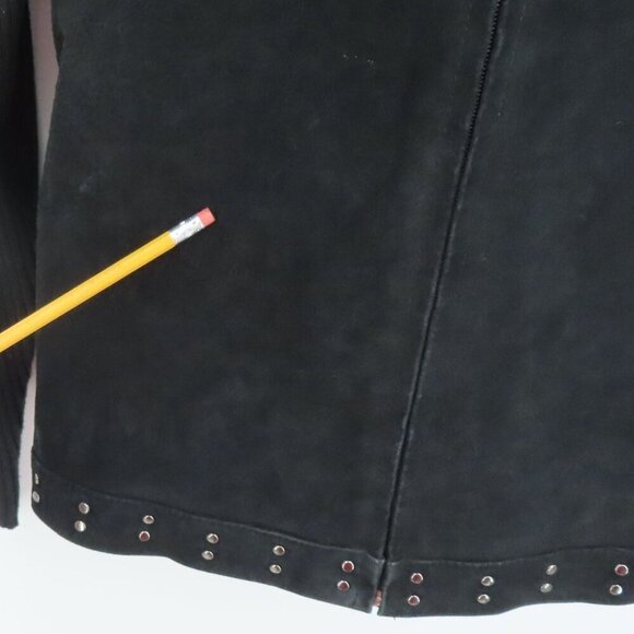 Escapade Women Large Y2K Black Suede Leather Knit Zippered Light Jacket Coat - Picture 5 of 12